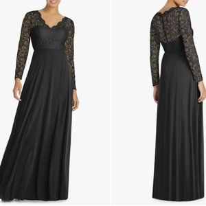 Dessy Collection Long Sleeve Lace and Chiffon A-Line Evening Gown - NWT